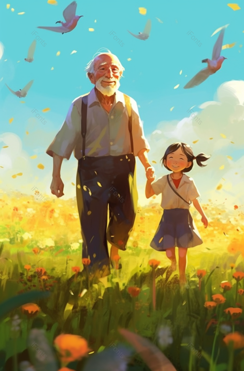 温馨亲子爷爷牵手人物插画温馨背景,插画/手绘图,插画/手绘图库,插画/手绘图下载,插画/手绘